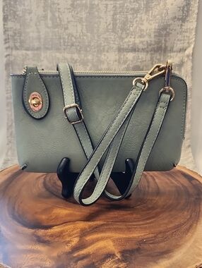 Women's Crossbody Wristlet - Sage Green Vegan Leather